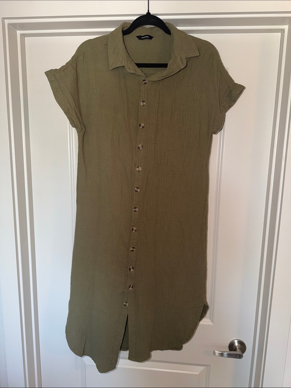 Dokotoo Button-Front Olive Green Shirt Dress